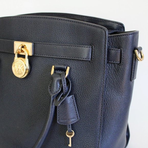 Michael Kors Hamilton Navy Blue Large Leather Satchel with Removable Strap - Picture 4 of 15